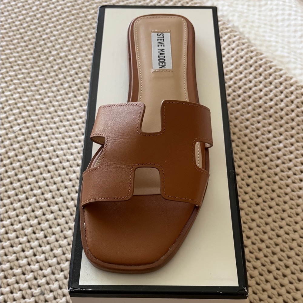 Steve Madden Cognac Leather Slide Sandal